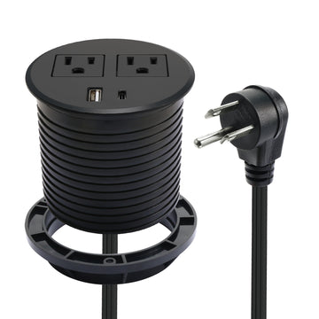 Power Grommet USB C Ports for Desk,20W PD Fast Charge Desktop Power Bar Flat Plug Extension Power Cord 2 AC Outlets Built in Counter Conference Table